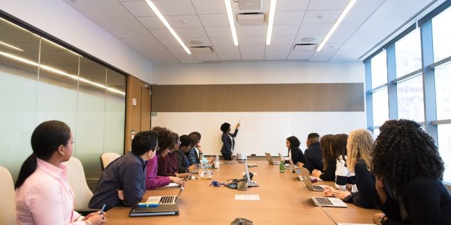 company discussing product development plan